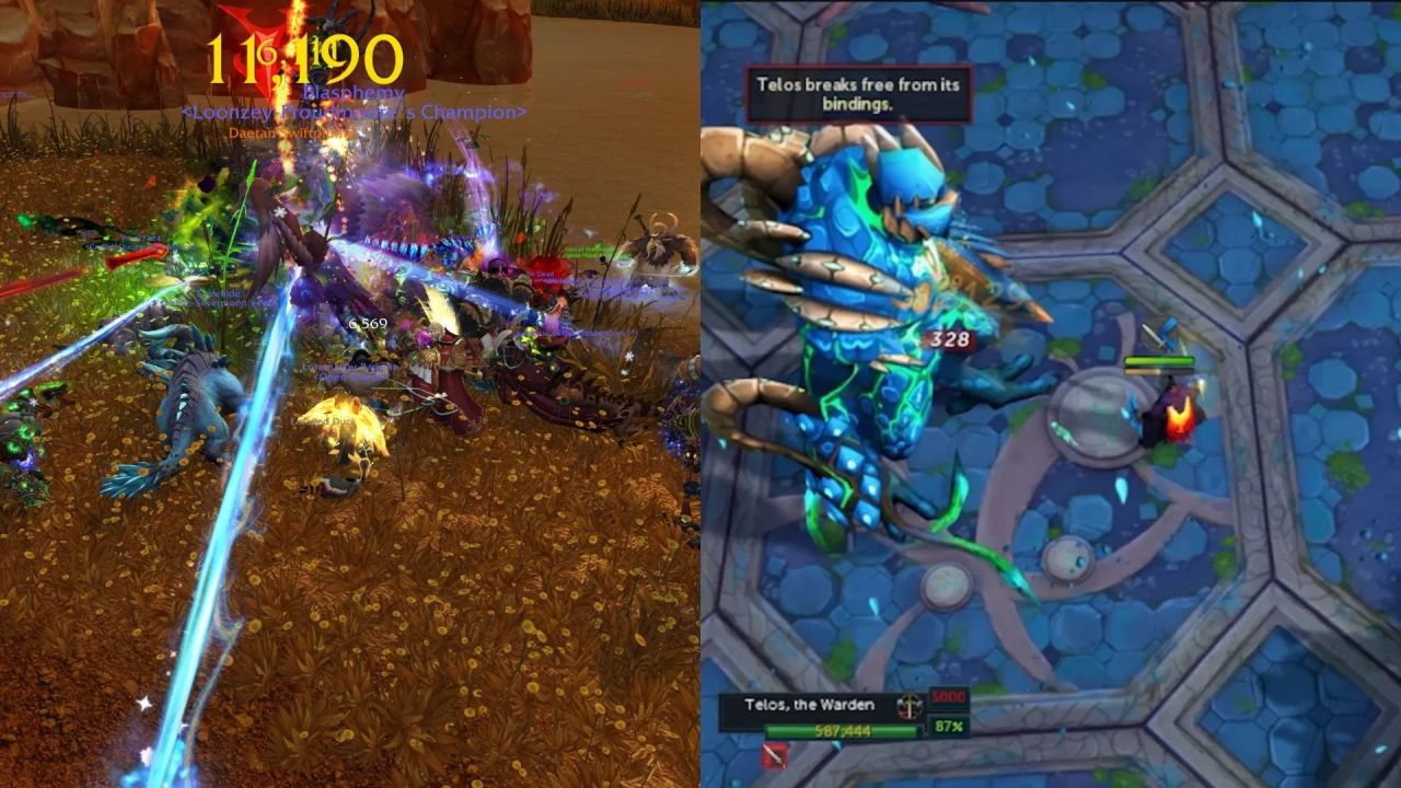 O combate é muito mais rápido no WoW em comparação com o clássico MMO da Jagex. (Imagem via Blizzard || Jagex)