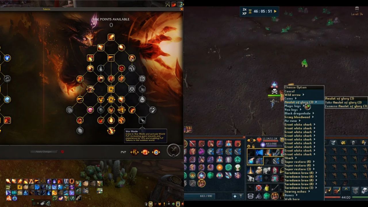 O PVP é muito mais aberto no WoW, comparado ao RuneScape, mas as recompensas são maiores no RS. (Imagem via Blizzard || Jagex)