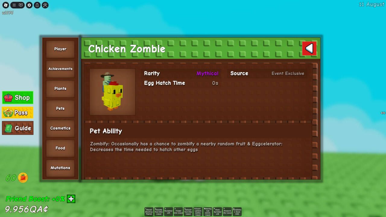When you get the Chicken Zombie in Grow A Garden, you'll also receive its entry in the Guide.