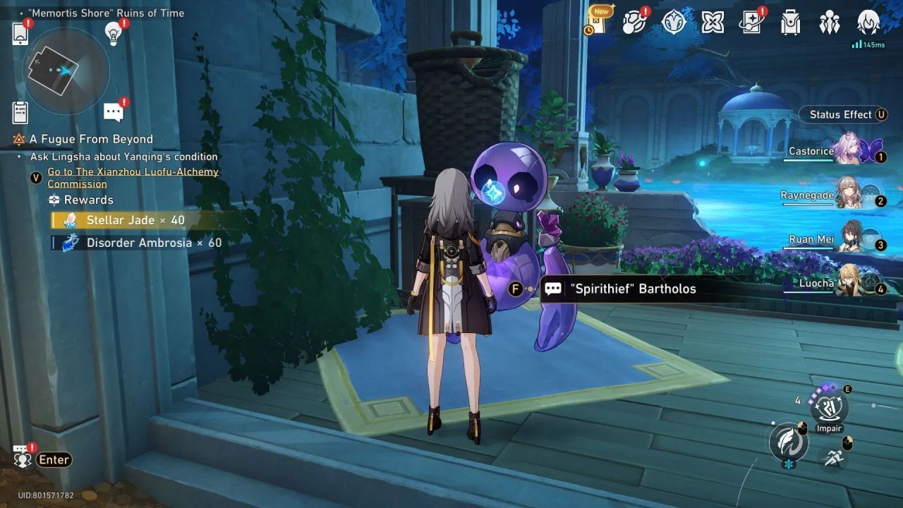 Trailblazer interacting with the Spirithief in Honkai Star Rail