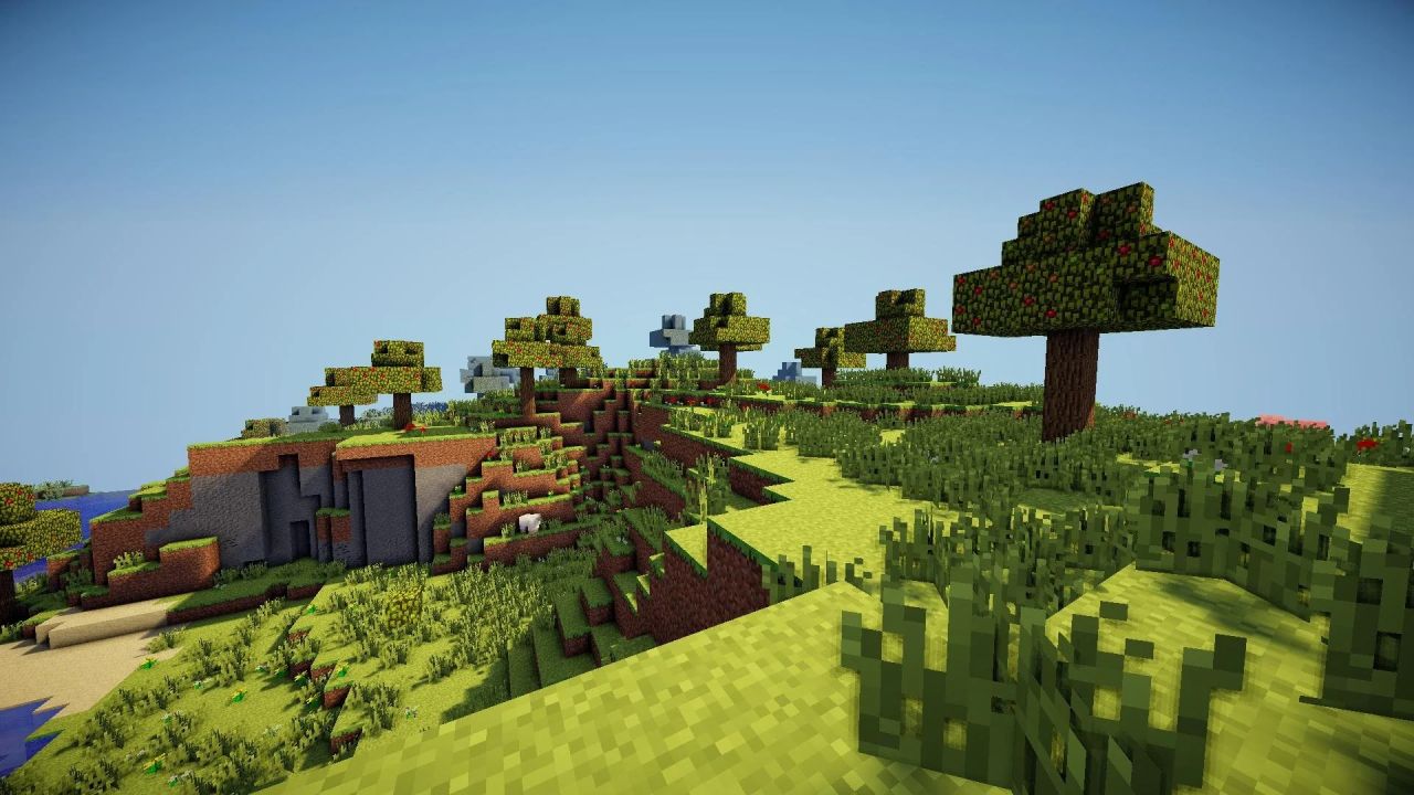 1920x1080] Uma foto que tirei em um Pomar do Biomes O' Plenty com um mod de  shaders ativado... Eu uso como papel de parede. O que você acha? : r/ Minecraft