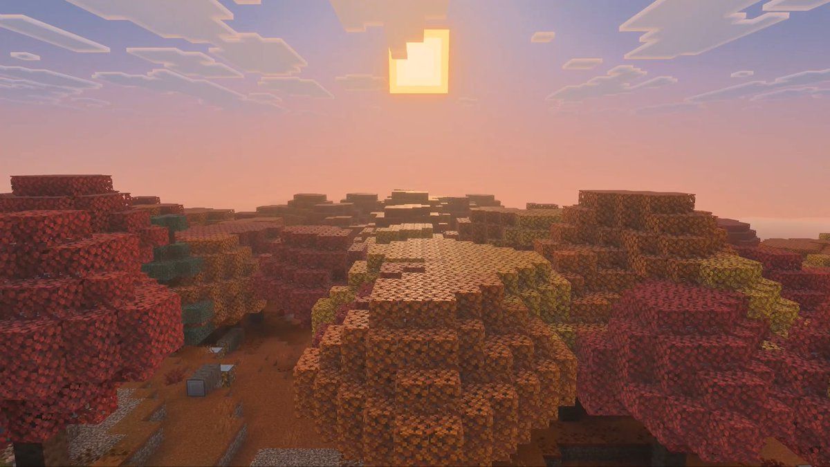 🚨 Dappled Forest é um novo bioma de florestas que será adicionado ao Minecraft. Ele possui árvores de choupo (Poplar Trees) com folhas alaranjadas, além de cogumelos e arbustos vermelhos espalhados pelo