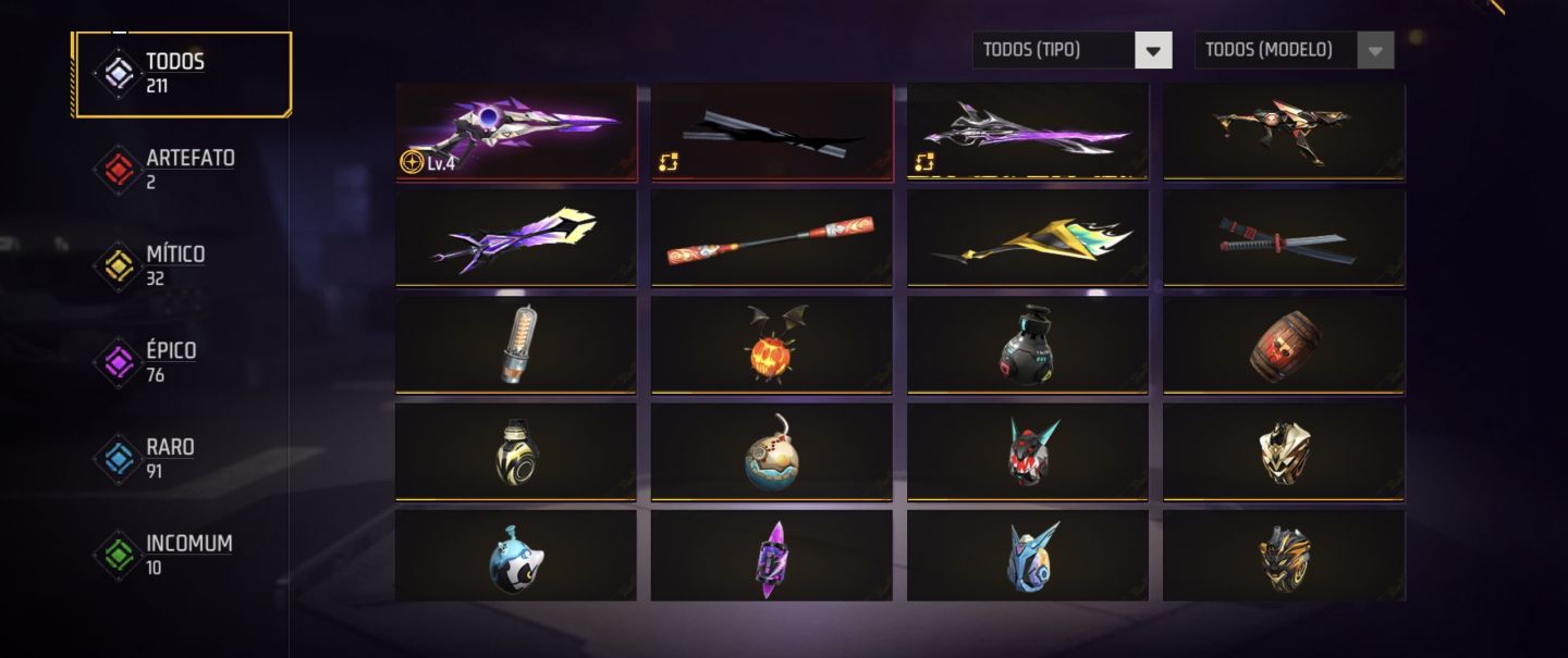 Conta free Fire antiga com 4,5,6,7 passe