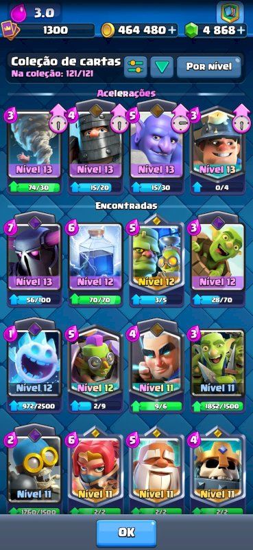 CONTA CLASH ROYALE COM 4800 GEMAS 8100K DE TROFEUS TODAS AS CARTAS 400K DE OURO