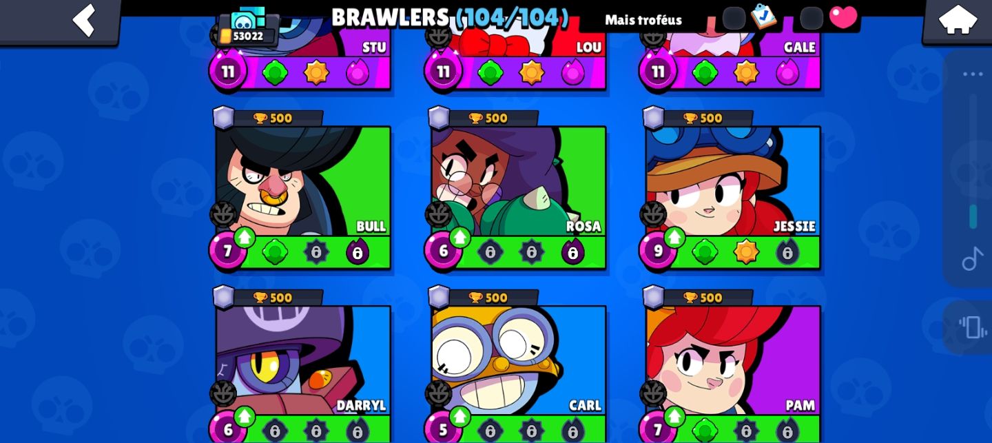 Conta de brawl com 53k de troféus,104 brawlers e skins raras