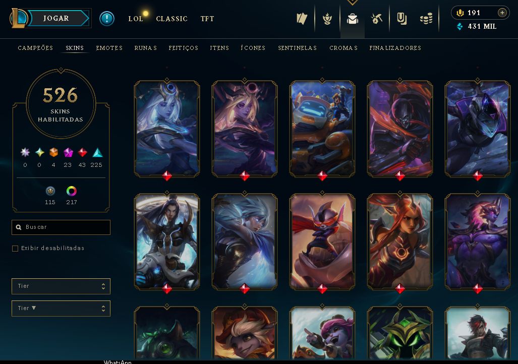 CONTA COLECIONADOR|526 SKINS|SIVIR CAÇADORA/NEO PAX|QIYANA+AATROX PRESTÍGIO2022