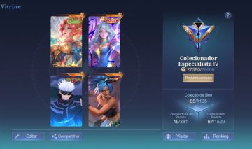 Conta mobile legends, gojo, vexana zenith, e miya seasson