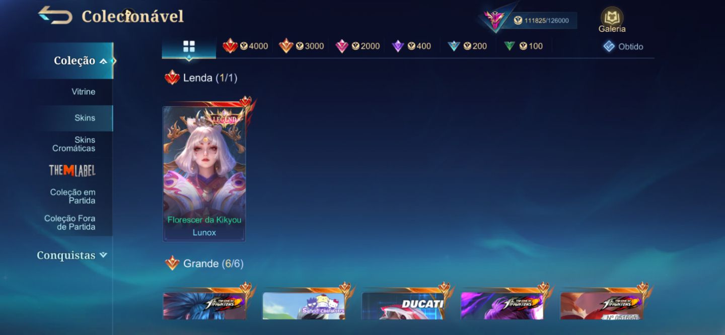 CONTA MLBB 342 SKINS IMORTAL | LEGEND, COLLECTOR, KOF, DUCATI, SANRIO
