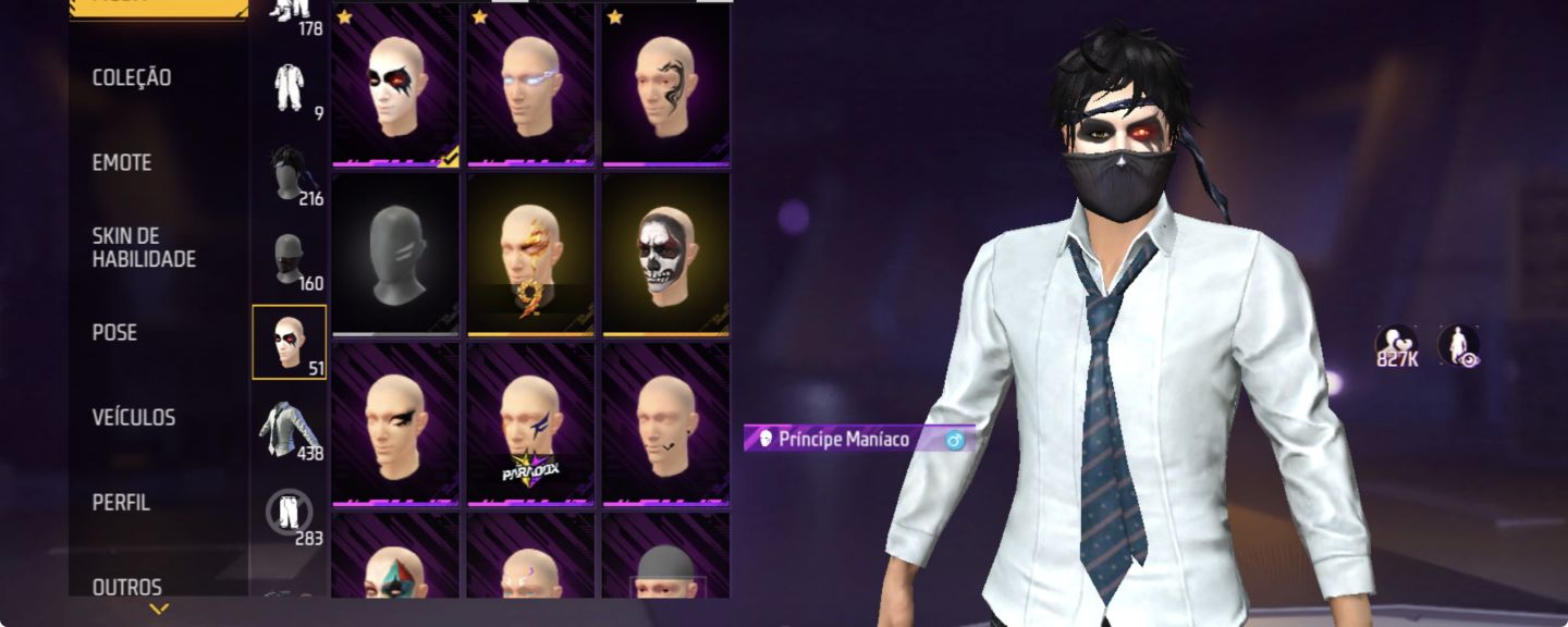 Conta Free Fire com full skins do naruto e mais