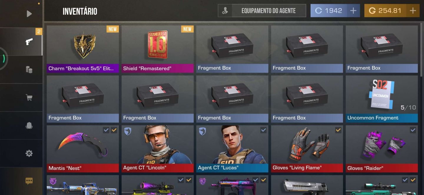 CONTA STANDOFF 2 - FACA MANTIS NEST + 2 LUVAS ARCANE + DIVERSAS SKINS