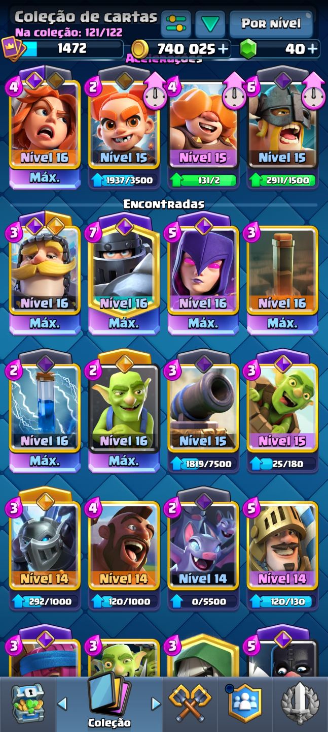 ACC CR NVl 15 DECK FUL 4 HERÓIS 13 EVOLUÇÕES 8 ANOS CARTAS NVL 16 TROFÉUS 11661