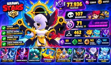 CONTA BRAWL STARS 77K TROFÉUS | 107 BRAWLERS | 462 SKINS | 71 NÍVEL 11 | PROPASS