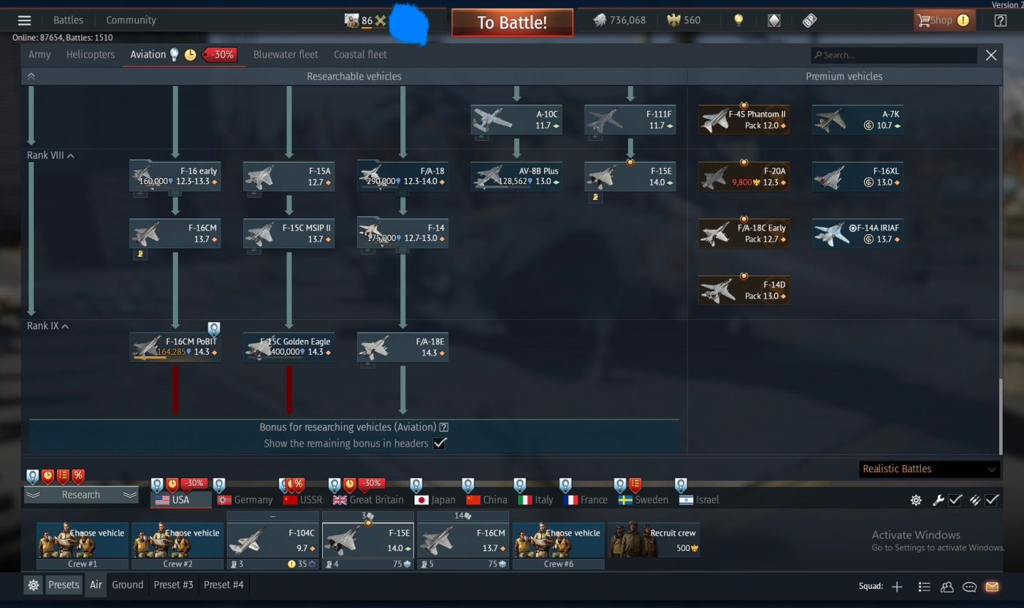 Conta Top Tier USA no War Thunder