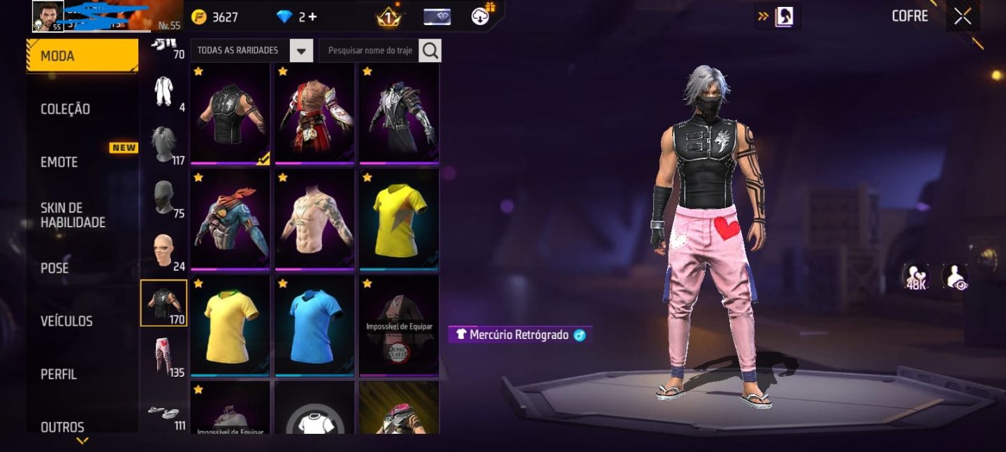 CONTA DE FF MASCULINA E FEMININA COM 6 ANOS + SKINS DE EVENTOS E SKINS RARAS