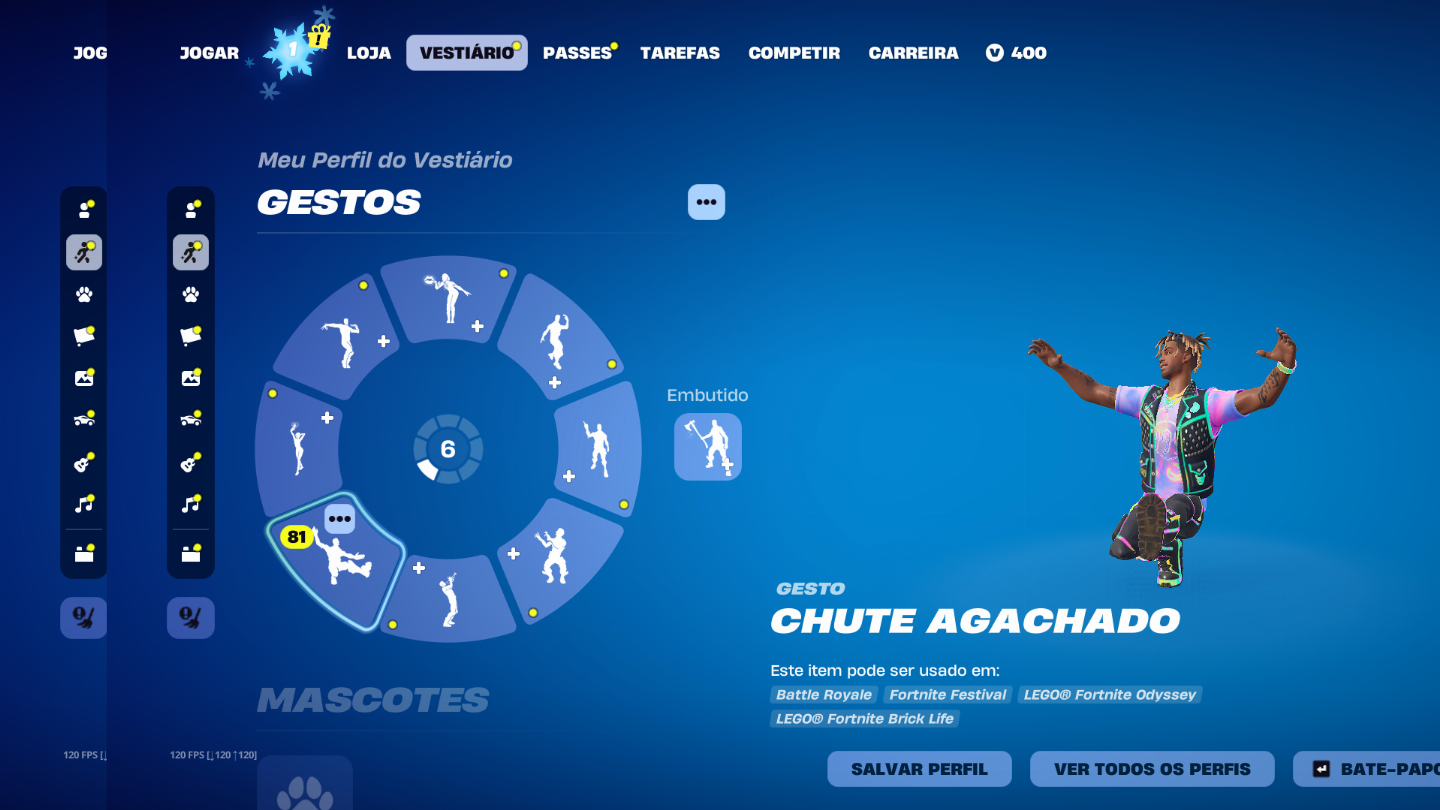 Conta de Fortnite com picareta do kratos entre outras skins e picaretas