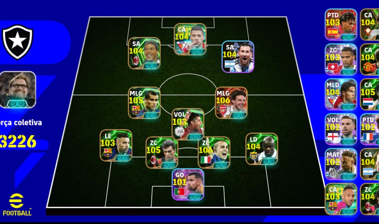 Efootball Mobile +3226 de força, D.Rice- Rivaldo- Ronaldinho