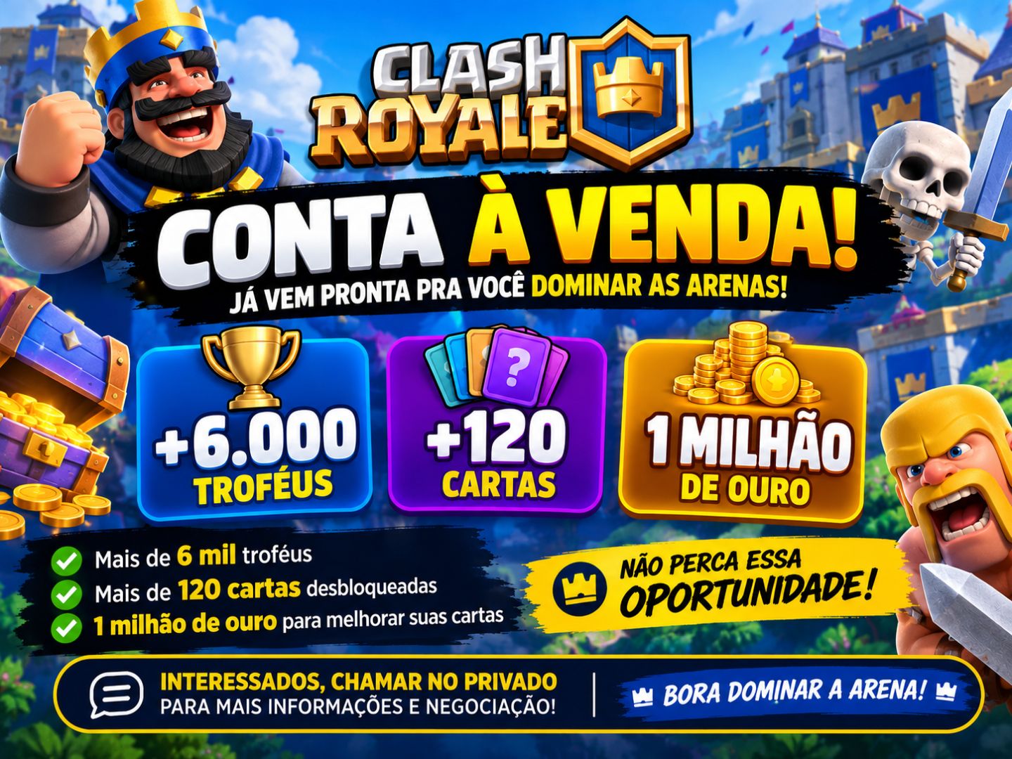 CONTA CLASH ROYALE +6.000 TROFEIS + 1.000.000 DE OURO