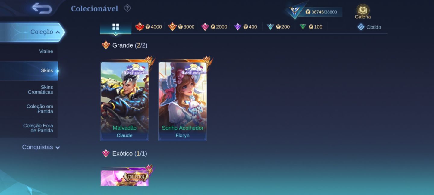 Conta Mobile Legends com várias skins disponíveis