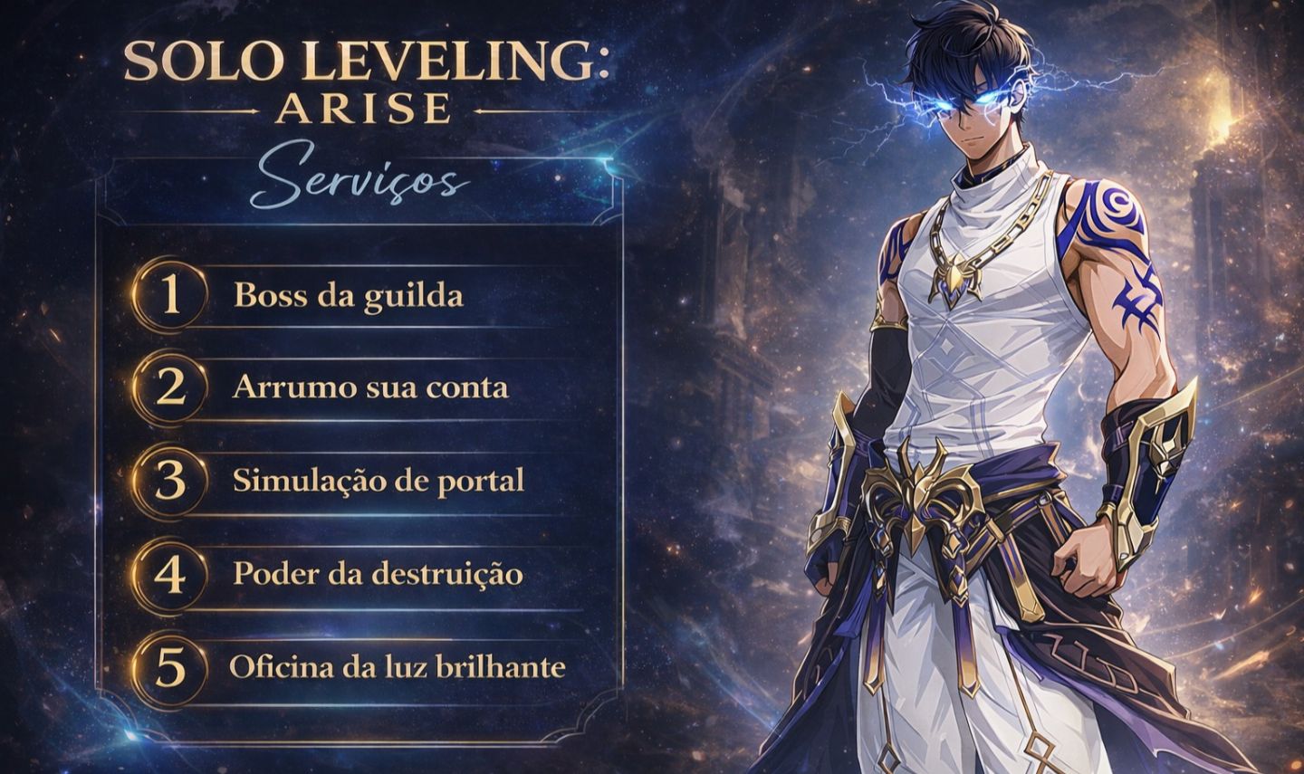 Serviços solo Leveling arise diárias semanais conteúdos em geral