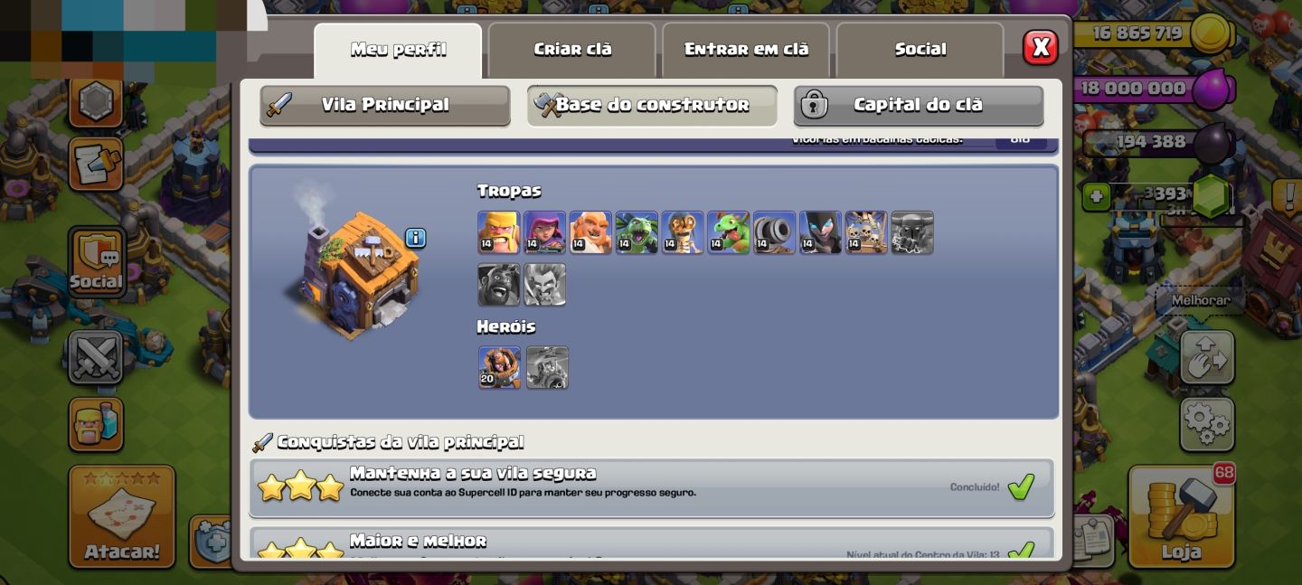 CONTA CLASH OF CLANS CV13 BEM EVOLUÍDAa