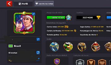 CONTA 8 BALL POOL, 55 BILHÕES DE FICHAS,COLEÇÃO DE ANEIS+EMOTES+AVATAR NIVEL 541