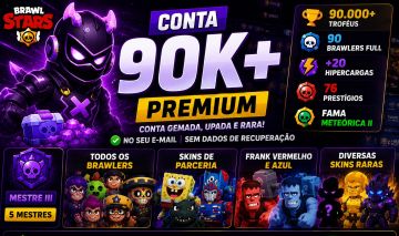 (PROMOÇÃO) CONTA BRAWL STARS 90K+ | 90 BRAWLERS FULL | MESTRE III | SKINS RAR