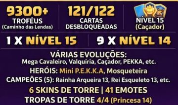 Conta Clash Royale 9320 Troféus/ 121/122 cartas/ Há algumas evolução e 2 heróis