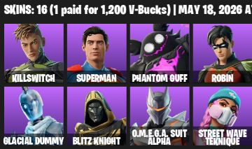 Conta Fortnite 16 Skins | Superman, Robin, Visitor