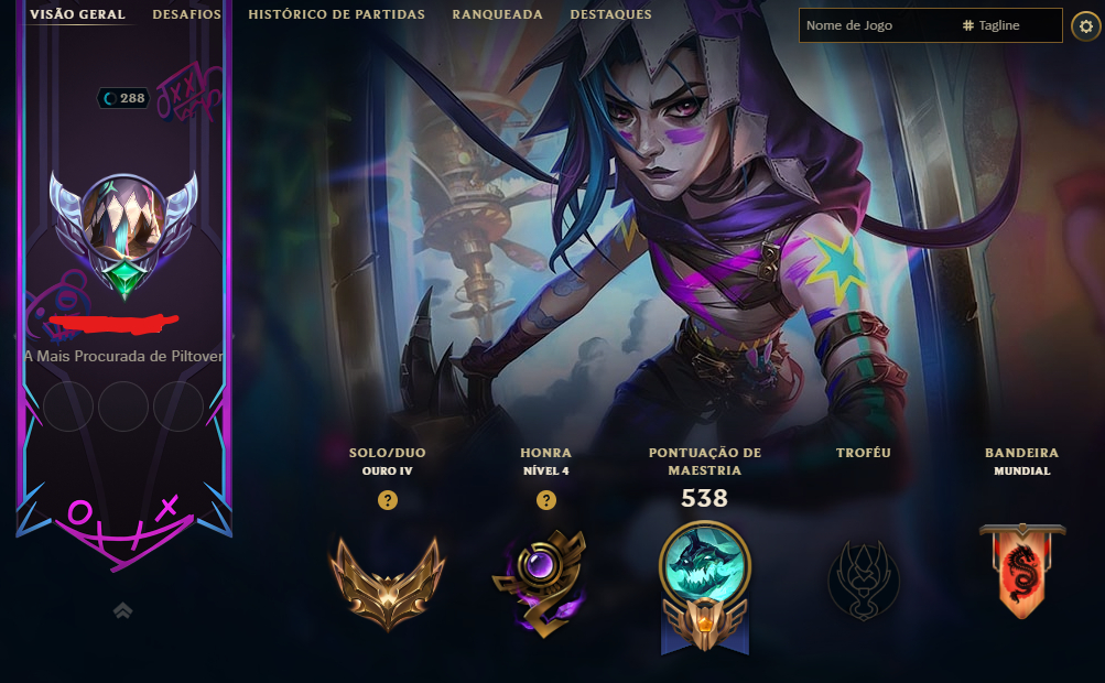 Conta LOL RARA / Full Champions / 408 Skins / Jinx Fragmentada