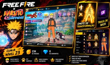 Free Fire Naruto + Emote de Transformação + Troca de Nick | Nível 23