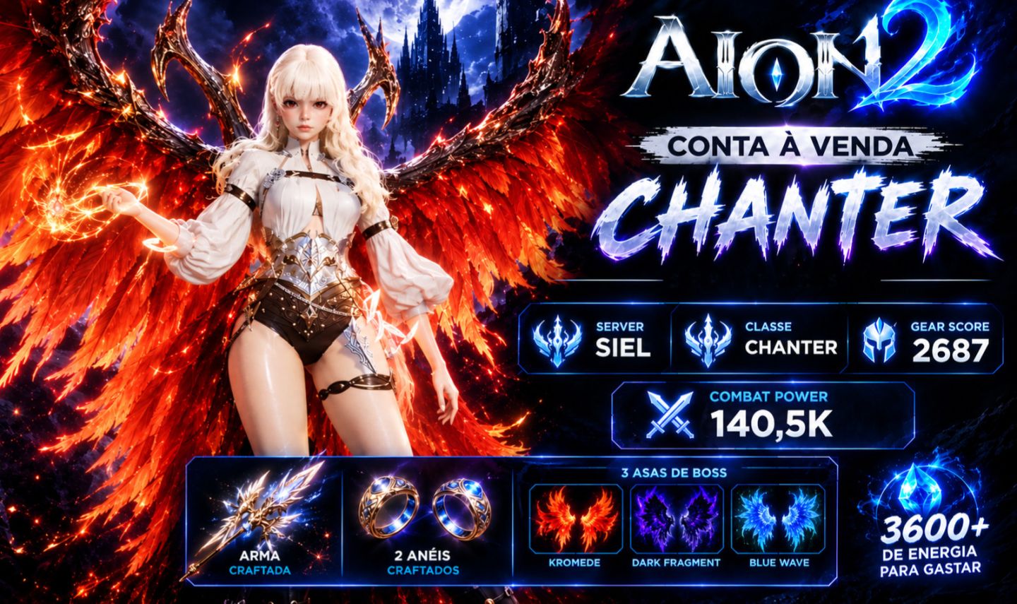 Aion 2 | Chanter Lvl 45 | 141K Power | 2687 Gs | Arma e 2 Anéis Craftados | Siel