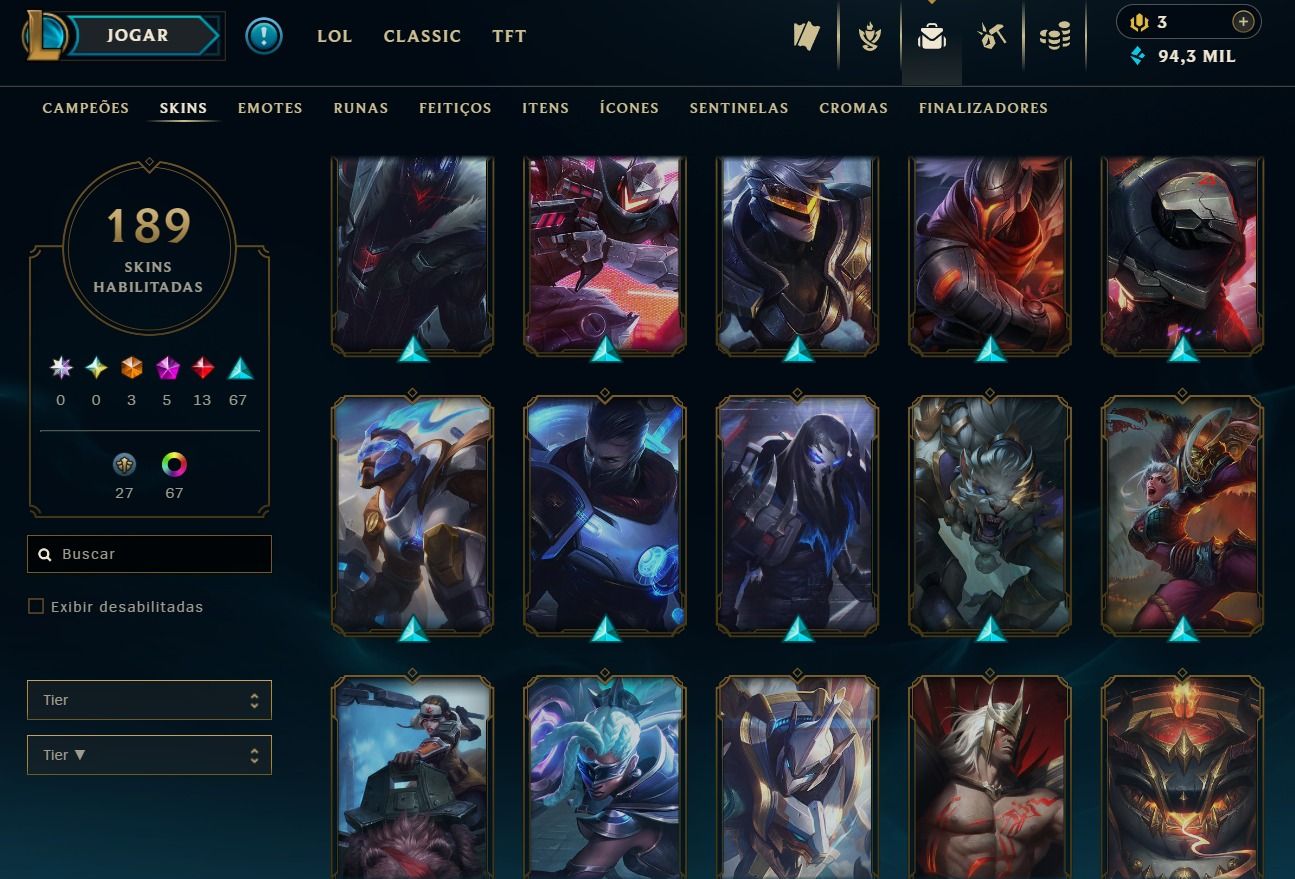 CONTA DE 2016 - 189 SKINS - LVL 306 - TODOS CAMPEÕES - 94K DE EA - 55 CROMAS