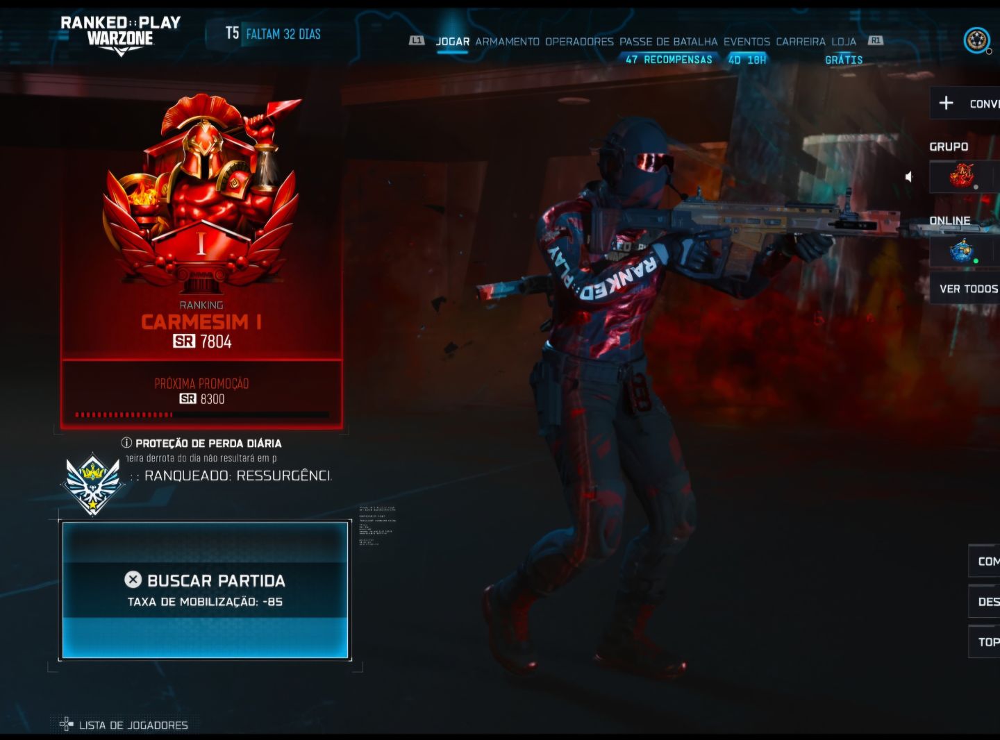 Conta Warzone Ranked Carmesin Prestigio 1 Level 55