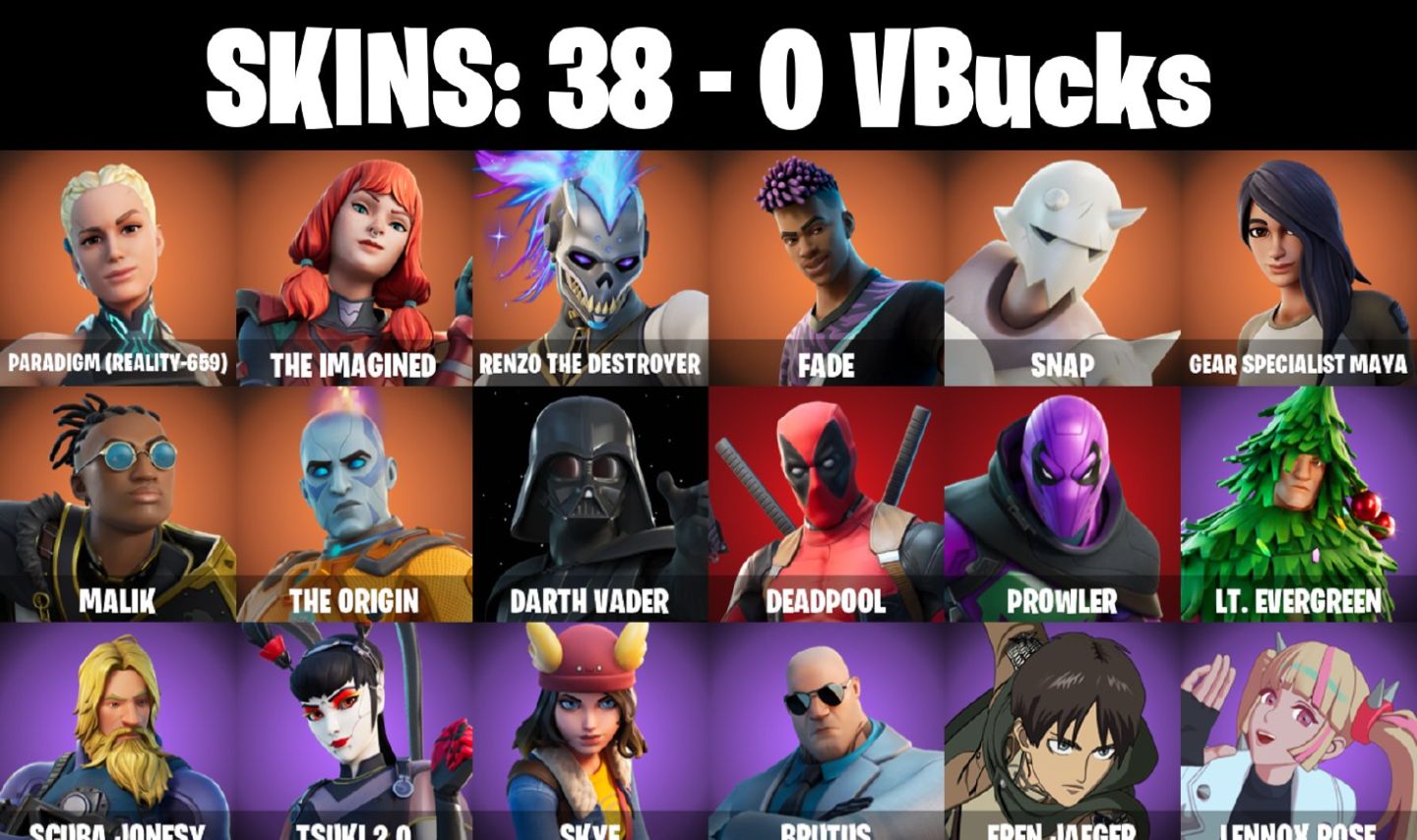 CONTA FORTNITE COM 38 SKINS DEADPOOL/SKYE/BRUTUS/IMANI/ERISA/OCEAN/SABINA/BYTES