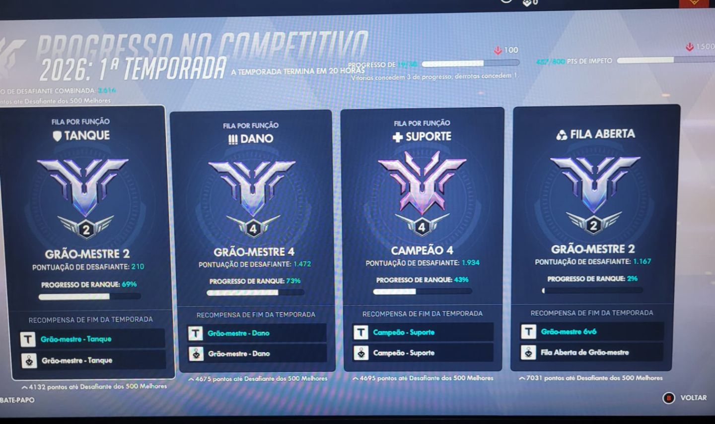 CONTA OVERWATCH 2 - RANK CHAMPION / MULTI-GM, TANK, DPS E FILA ABERTA