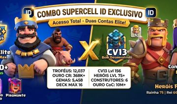 Combo Supercell: Clash Royale 12K Troféus + Clash of Clans CV13 (6 Construtores