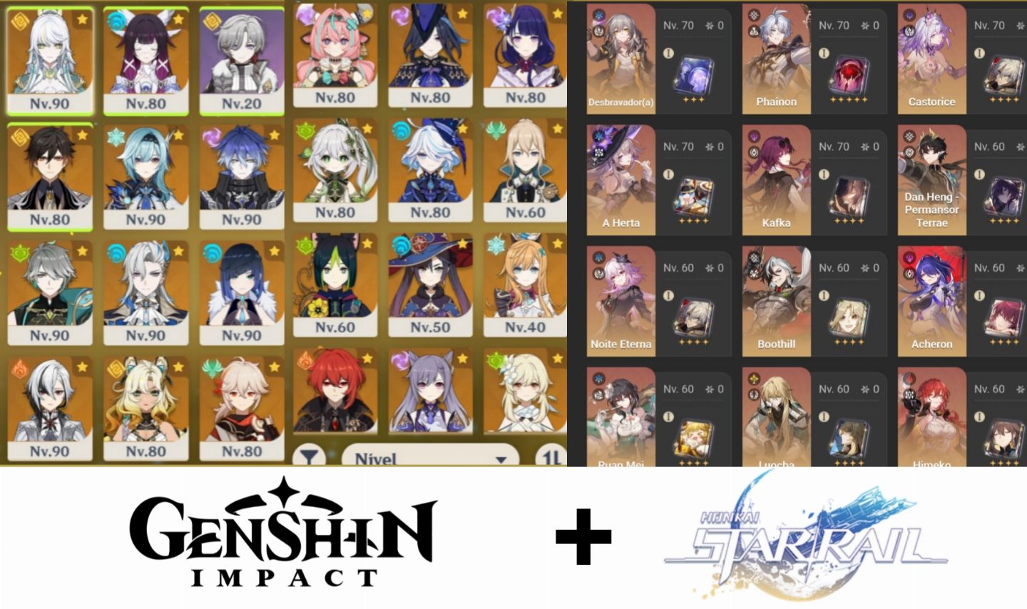 Conta Genshin 24 t5(Zibai, Columbina, Arlecchino, 4 Arcontes etc)+ Honkai