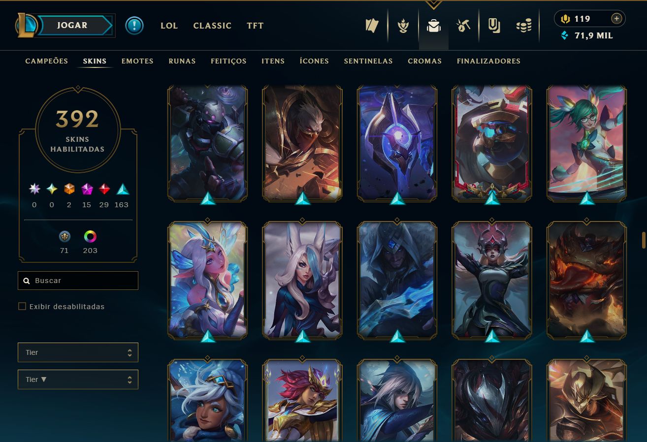 Conta LoL, com 392 skins, LV 417 com todos os campeões.