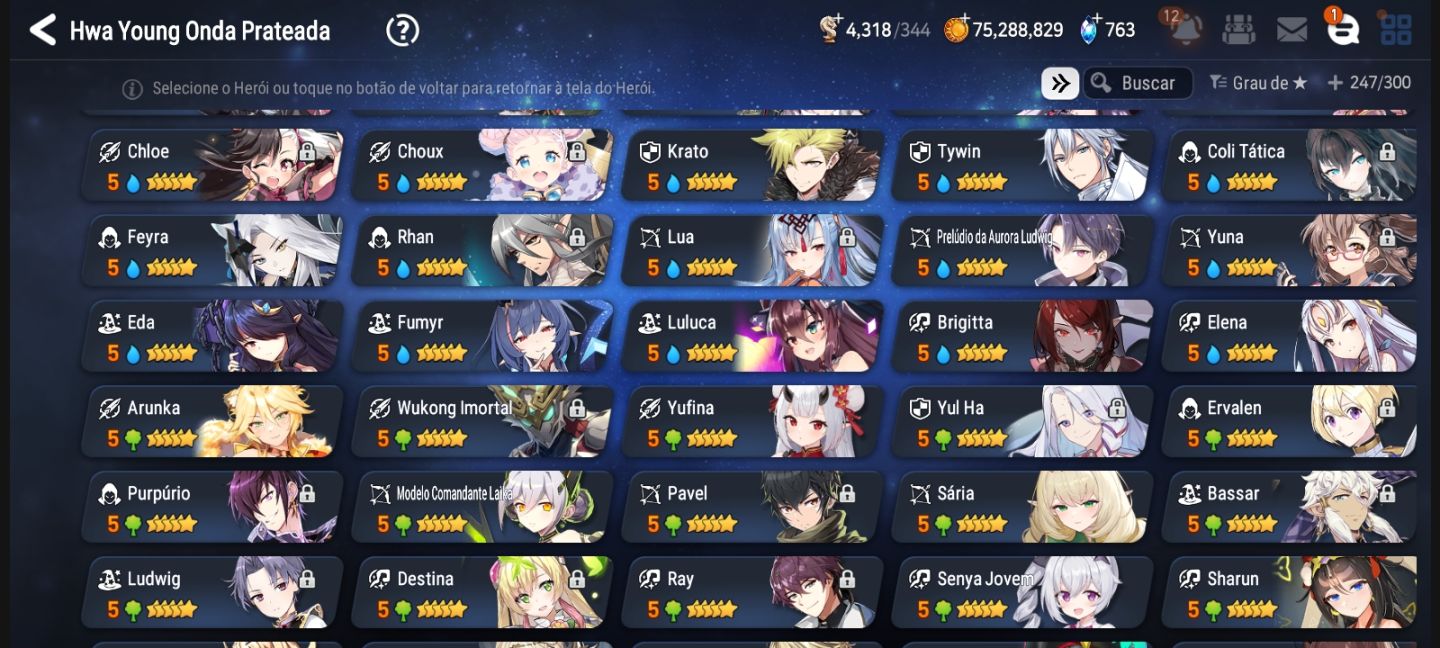 Conta de epic seven com bastante personagens
