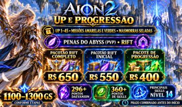 AION 2 Global: Up do 1 ao 45, Seladas, missões verdes, penas Abyss e Rift