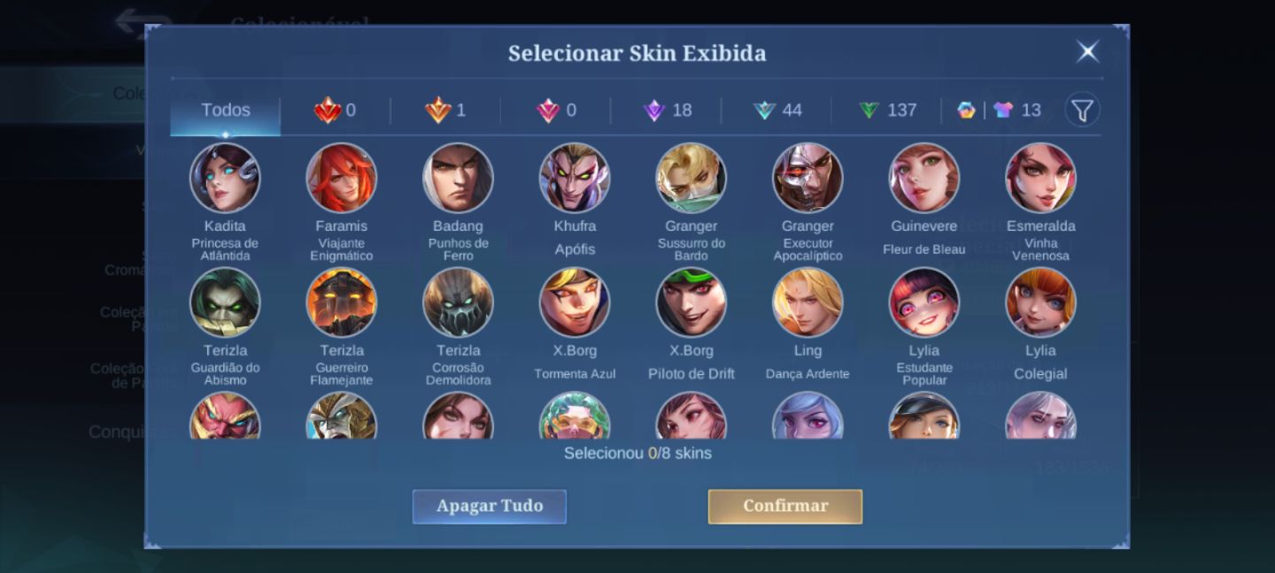 Conta de mobile legends com muitas skins