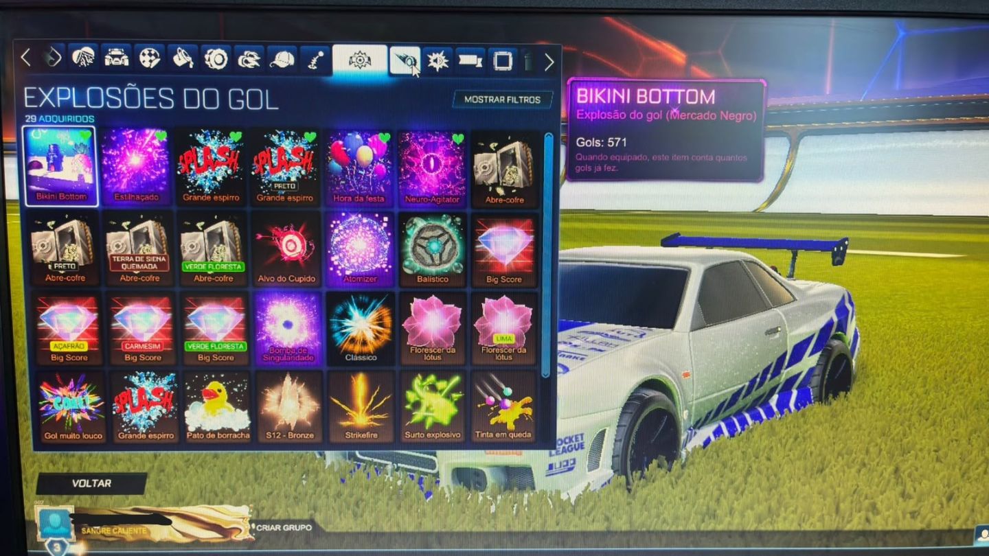 CONTA ROCKET LEAGUE COM MCQUEEN, F40, SKYLINE, EXPLOSAO DO BOB ESPONJA