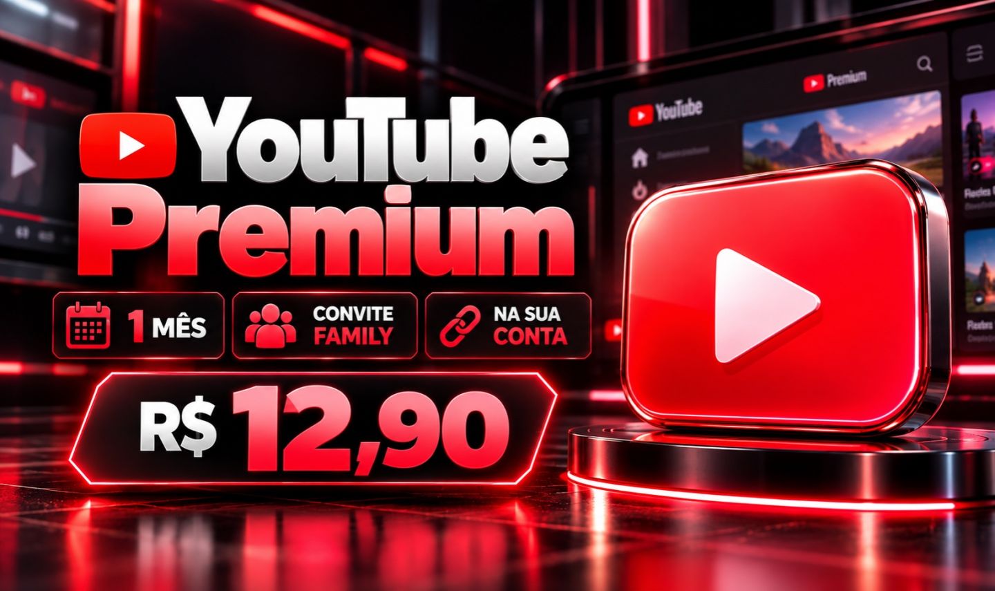 YouTube Premium 1 Mês | Convite Familiar | Conta Google