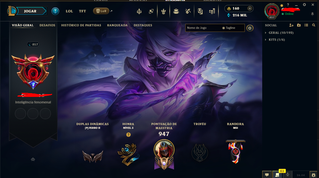 Conta lol nivel 874 com diversas skins de champions sentinela cromas 2kk de ZED.