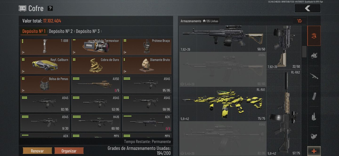 Conta Arena Breakout | 55M no Armazém | Skin Rara + Skins de Armas, etc..... |