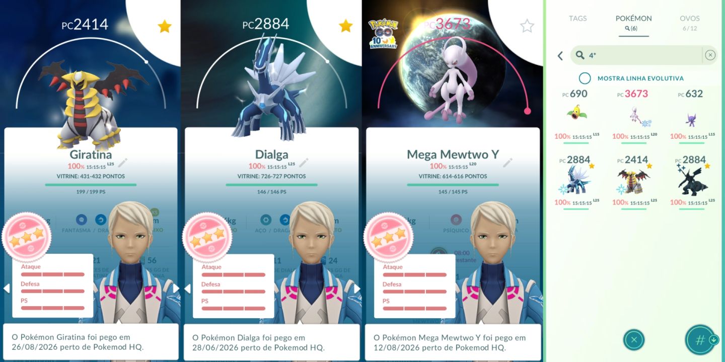 RARIDADE COM ZEKROM SHUNDO MEWTWO SHINY FUNDO E + 5 LENDARIOS SHINY - POKEMON GO