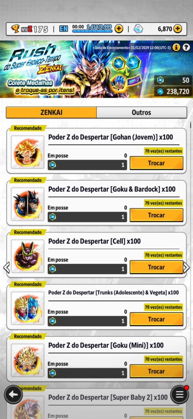 Conta de dragon ball legends com novos personagens