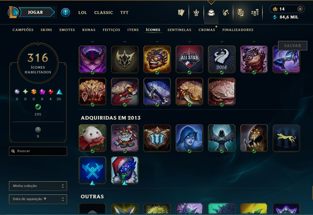 Conta LoL Nv 408 | 336 Skins | 169 Cromas | Ícone Barão 2013 | 84k EA