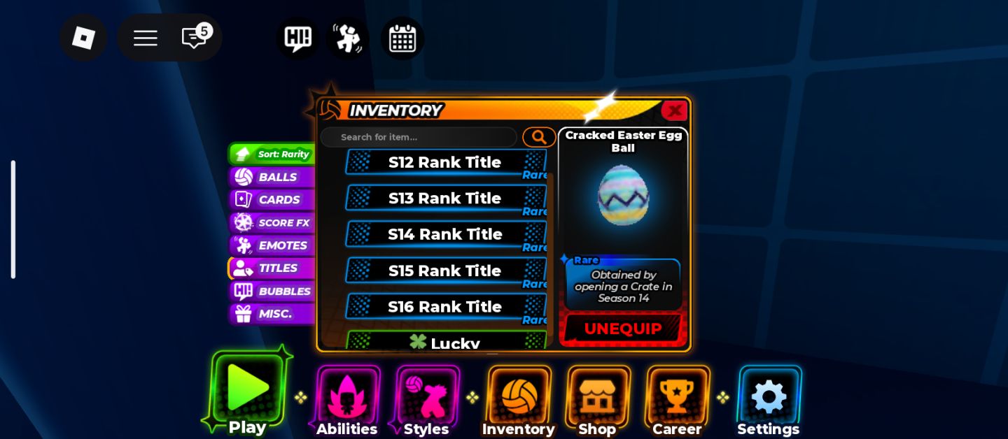 [PROMOÇÃO RELÂMPAGO] CONTA DE VOLLEIBOLL LEGENDS COM 5 ESTILOS SECRETS