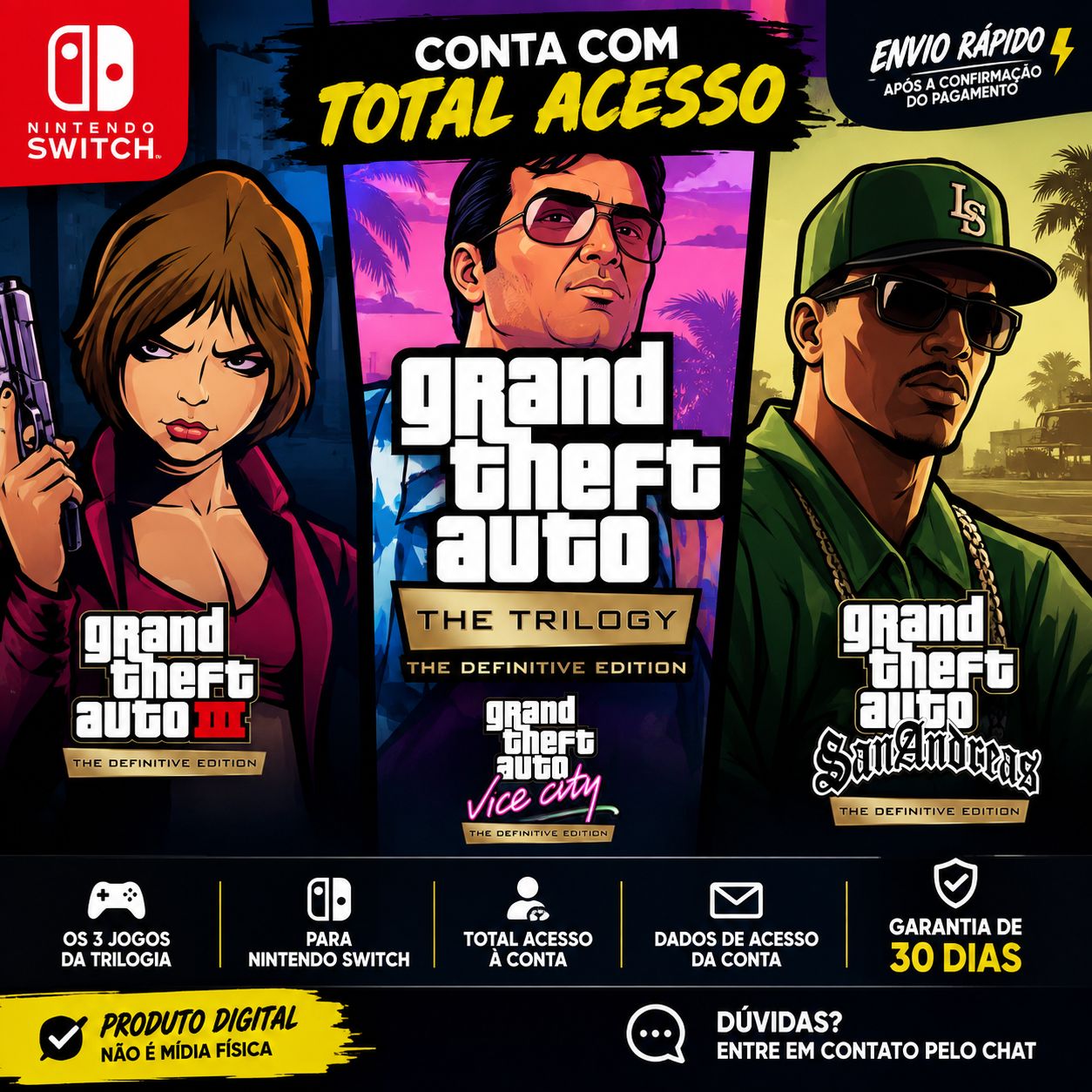 Conta GTA trilogia Full acesso Nintendo switch